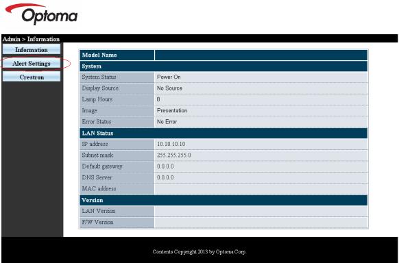 OPTOMA EH503 - Préparation des alertes par e-mail - 1