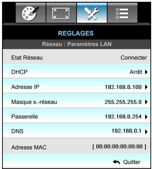OPTOMA EH504 - Menu Configuration - Réseau - LAN Settings - 1