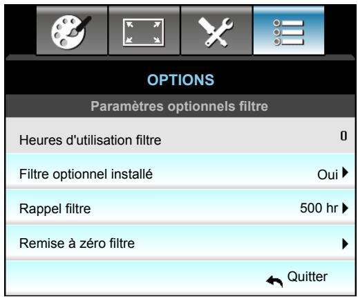 OPTOMA EH504 - Menu Options - Paramètres du filtre optionnel - 1