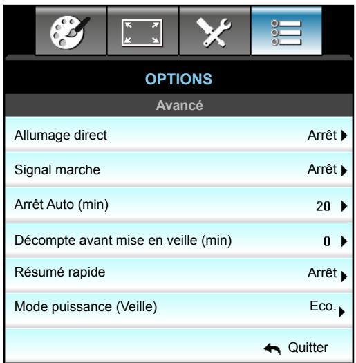 OPTOMA EH504 - Menu Options - Avancé - 1