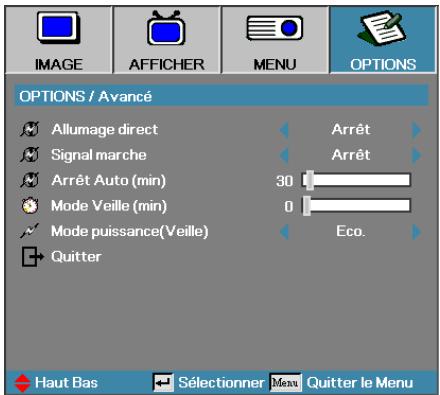 OPTOMA EH505 - Options | Avancé - 1