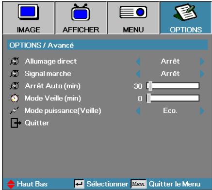OPTOMA EH505 - Options | Avancé - 1