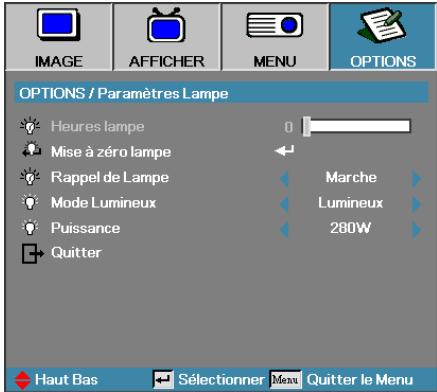 OPTOMA EH505 - Options | Paramètres Lampe - 1