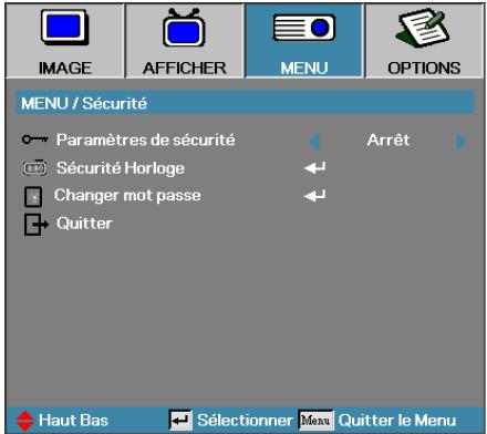OPTOMA EH505 - Menu | Sécurité - 1