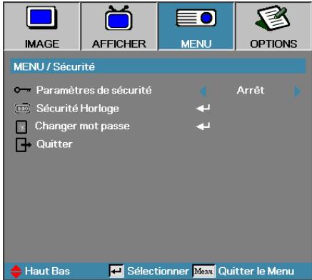 OPTOMA EH505-B - Menu | Sécurité - 1