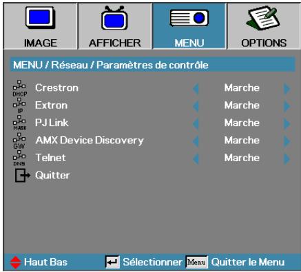 OPTOMA EH505e - Menu | Réseau | Paramètres de contrôle - 1