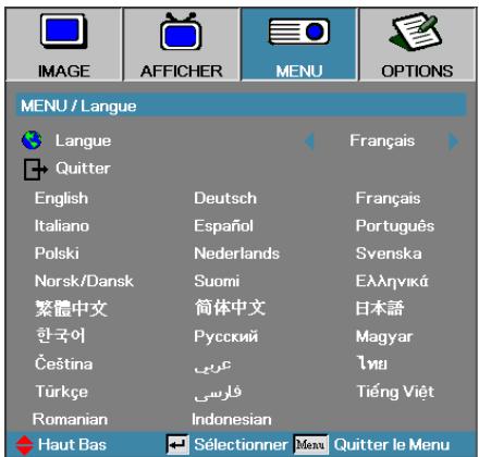 OPTOMA EH505e - Menu | Langue - 1