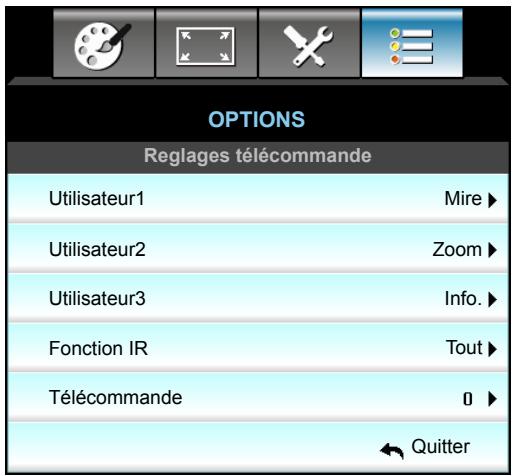 OPTOMA EH515T - Menu Options - Réglages télécommande - 1