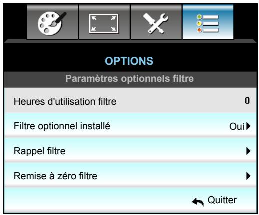 OPTOMA EH515T - Menu Options - Paramètres du filtre optionnel - 1