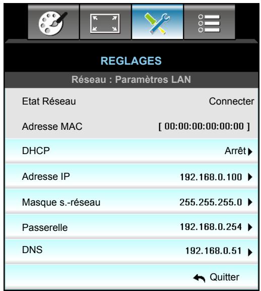 OPTOMA EH515T - Menu Configuration - Réseau - LAN Settings - 1