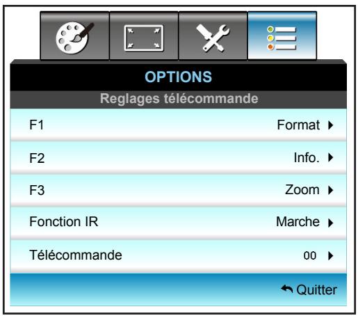 OPTOMA EH515TST - Menu Options - Réglages télécommande - 1