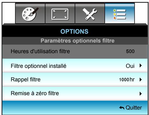 OPTOMA EH515TST - Menu Options - Paramètres du filtre optionnel - 1