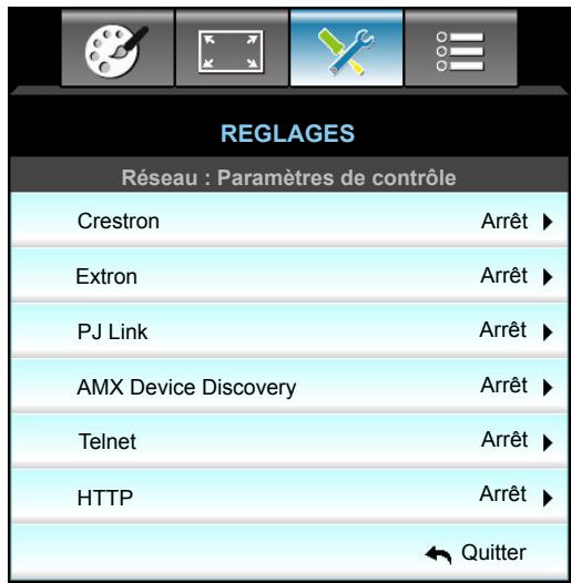 OPTOMA EH515TST - Menu configuration réseau paramètres de contrôle - 1