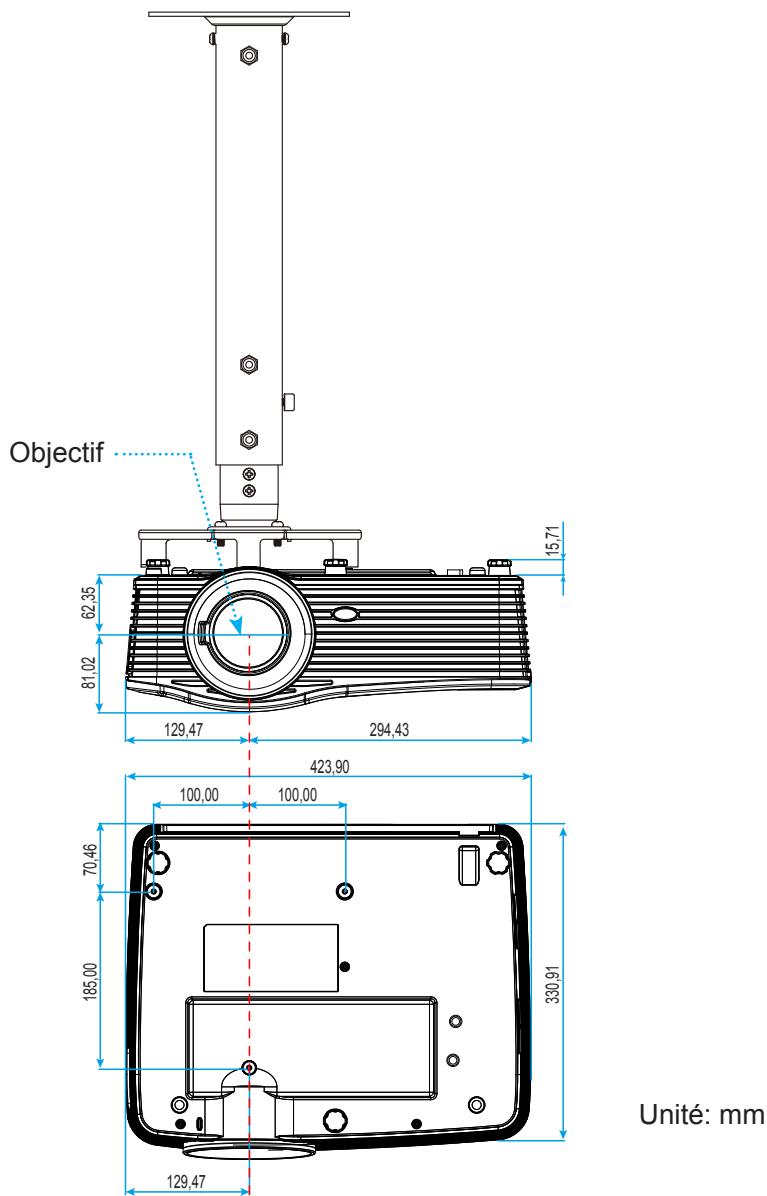 OPTOMA EH515TST - Dimensions du projecteur et installation au plafond - 1