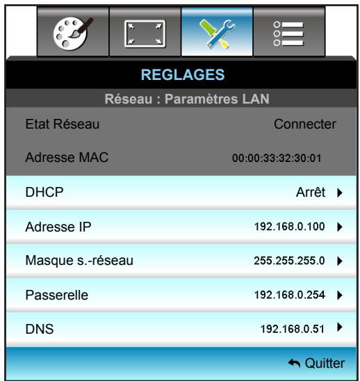 OPTOMA EH515TST - Menu Configuration - Réseau - LAN Settings - 1