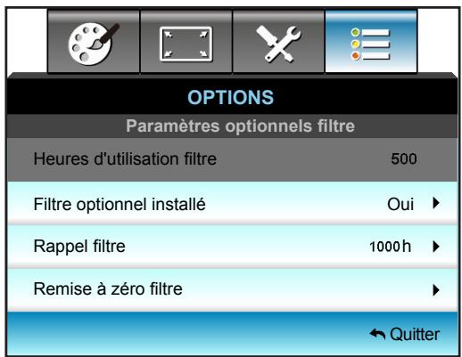 OPTOMA EH615 - Menu Options - Paramètres du filtre optionnel - 1