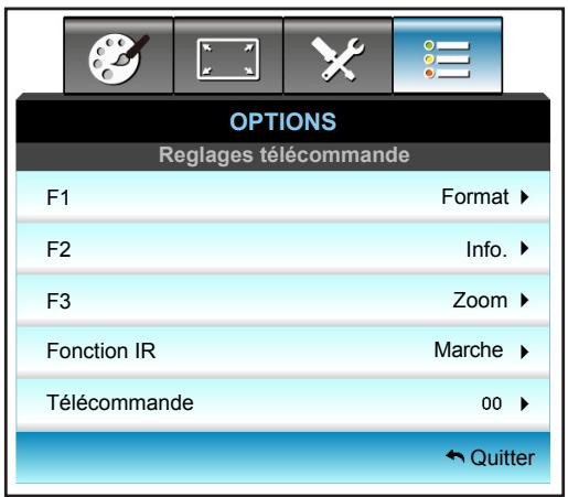 OPTOMA EH615 - Menu Options - Réglages télécommande - 1