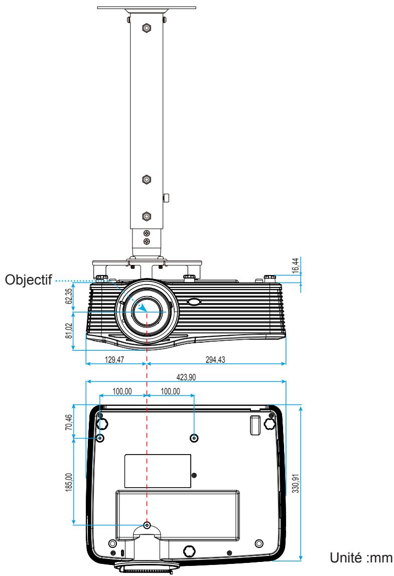OPTOMA EH615 - Dimensions du projecteur et installation au plafond - 1