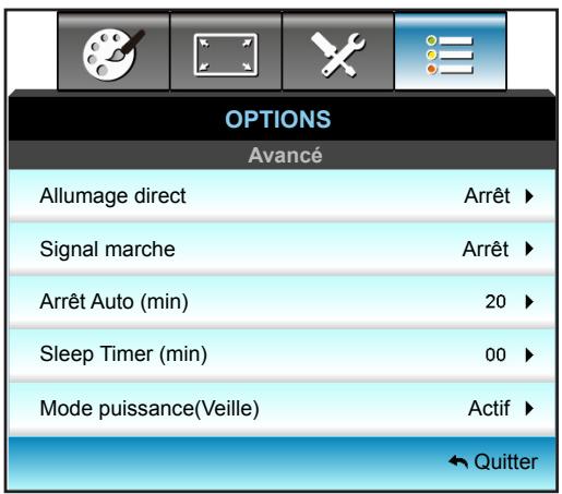 OPTOMA EH615 - Menu Options - Avancé - 1