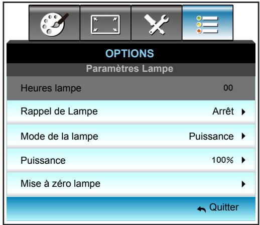 OPTOMA EH615 - Menu Options - Paramètres Lampe - 1