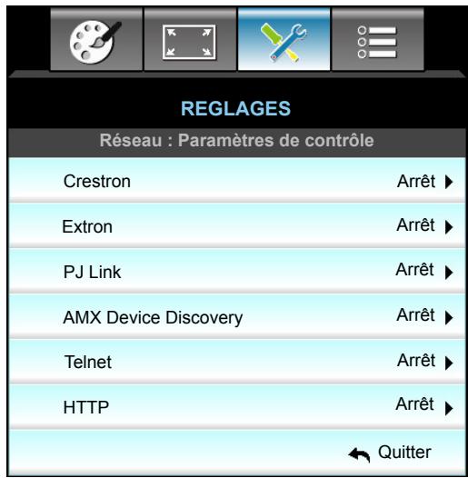 OPTOMA EH615 - Menu configuration réseau paramètres de contrôle - 1