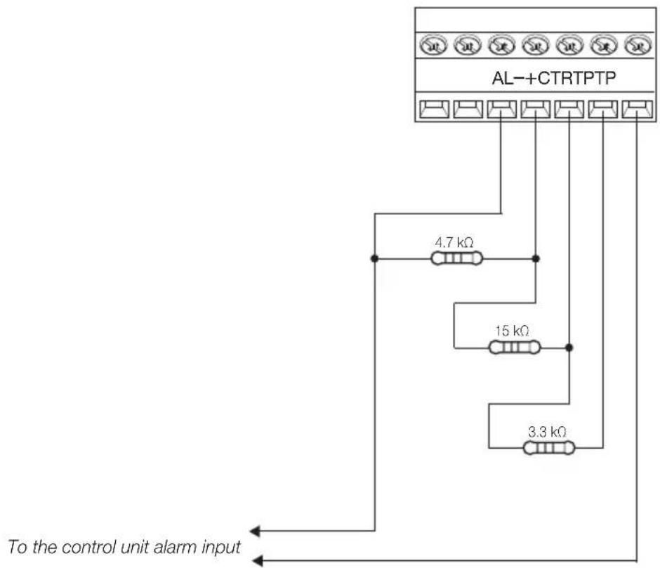 AL-+CTRTP 4.7 kΩ 15 kΩ 3.3 kΩ To the control unit alarm input