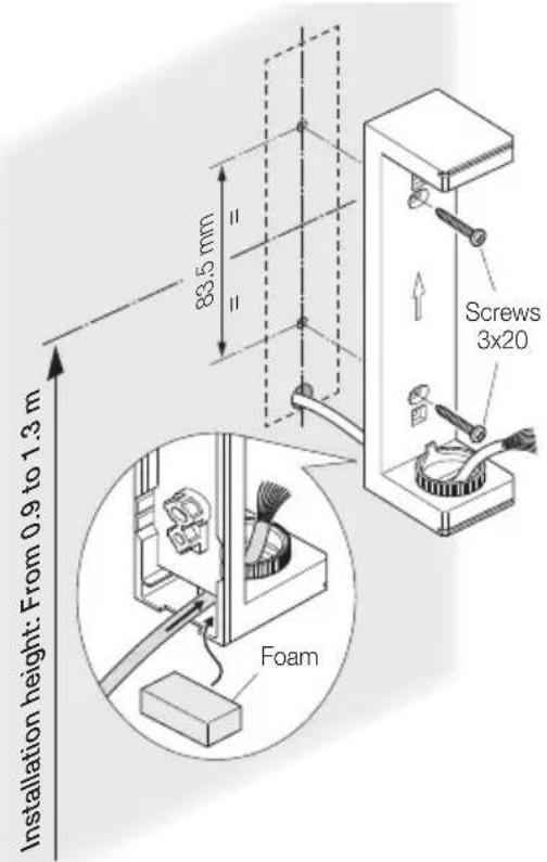 Installation height: From 0.9 to 1.3 m 83.5 mm Screws 3x20 Foam