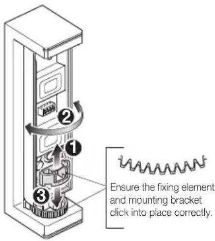 Ensure the fixing element and mounting bracket click into place correctly.