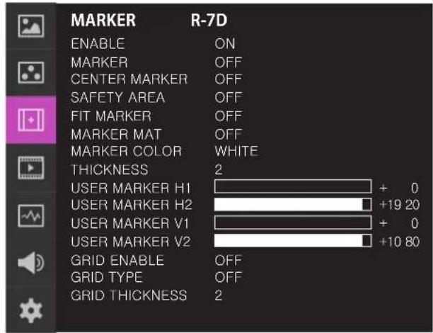 MARKER R-7D ENABLE ON MARKER OFF CENTER MARKER OFF SAFETY AREA OFF FIT MARKER OFF MARKER MAT OFF MARKER COLOR WHITE THICKNESS 2 USER MARKER H1 + 0 USER MARKER H2 +19 20 USER MARKER V1 + 0 USER MARKER V2 +10 80 GRID ENABLE OFF GRID TYPE OFF GRID THICKNESS 2