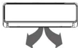 Simple line drawing of a rectangular device with two curved arrows pointing downward (no text or symbols)