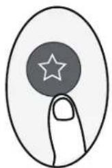 Simple line drawing of a finger pressing a star button on an oval background (no text or symbols)