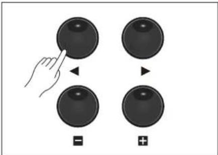 Diagram showing four black spheres with directional arrows and symbols: left (negative), right (positive), left (downward), right (upward)