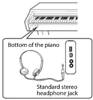 Bottom of the piano Standard stereo headphone jack