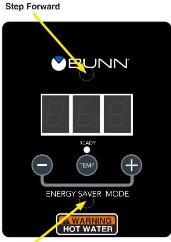 Step Forward BUNN READY TEMP ENERGY SAVER MODE WARNING HOT WATER