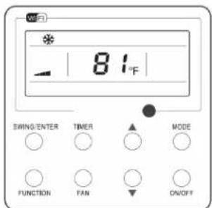 WEL 81°F SWING/ENTER TIMER MODE FUNCTION FAN ON/OFF