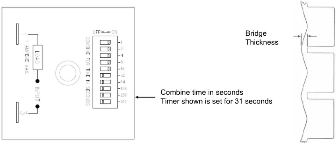 1 AMPERE VAX. LOAD INPUT ON OFF ← ON COBINE FOR TIME IN SECONDS 1 2 4 8 16 32 64 128 256 512 Bridge Thickness Combine time in seconds Timer shown is set for 31 seconds