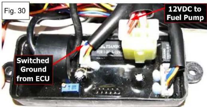 Fig. 30 Switched Ground from ECU 12VDC to Fuel Pump