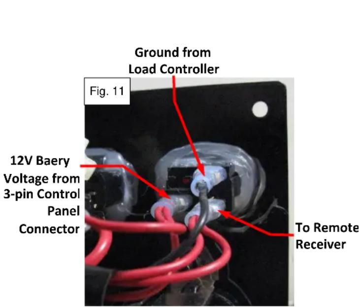 Ground from Load Controller Fig. 11 12V Baery Voltage from 3-pin Control Panel Connector To Remote Receiver