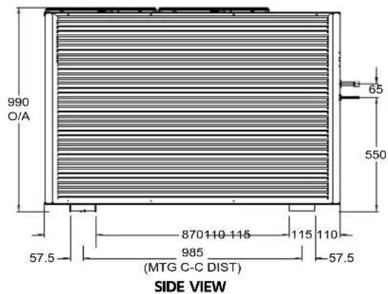 990 O/A 65 550 870 110 115 115 110 985 (MTG C-C DIST) 57.5 57.5 SIDE VIEW