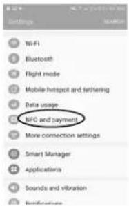 Settings WiFi Bluetooth Flight mode Mobile hotspot and tethering Data usage NFC and payment More connection settings Smart Manager Applications Sounds and vibration Applications
