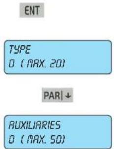 ENT TYPE 0 ( MAX. 20 ) PAR↓ AUXILIARIES 0 ( MAX. 50 )