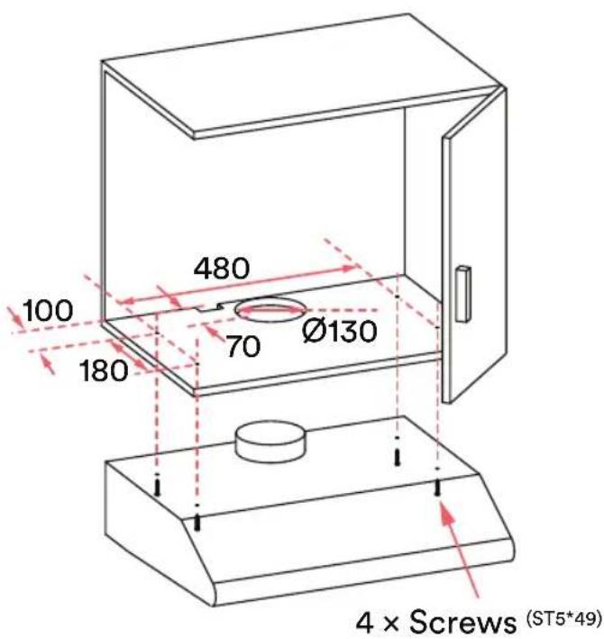 100 480 70 Ø130 180 4 × Screws (ST5*49)