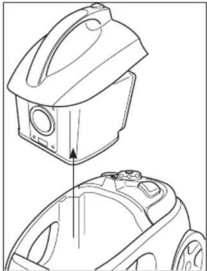 Technical line drawing of a vacuum cleaner component with top and side views (no text or symbols)