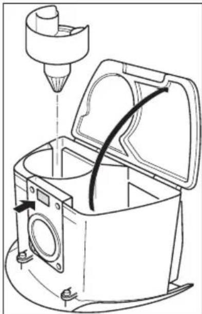 Technical line drawing of a mechanical device with a cylindrical component inserted into a housing (no text or symbols)