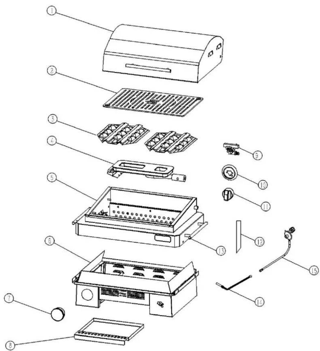 Exploded view diagram of a household air conditioner unit with numbered parts for identification
