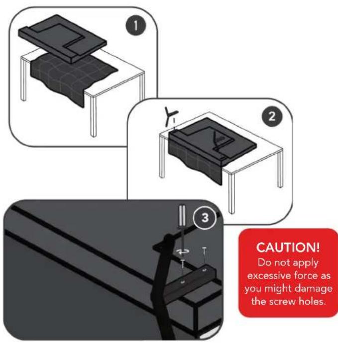 1 2 3 CAUTION! Do not apply excessive force as you might damage the screw holes.