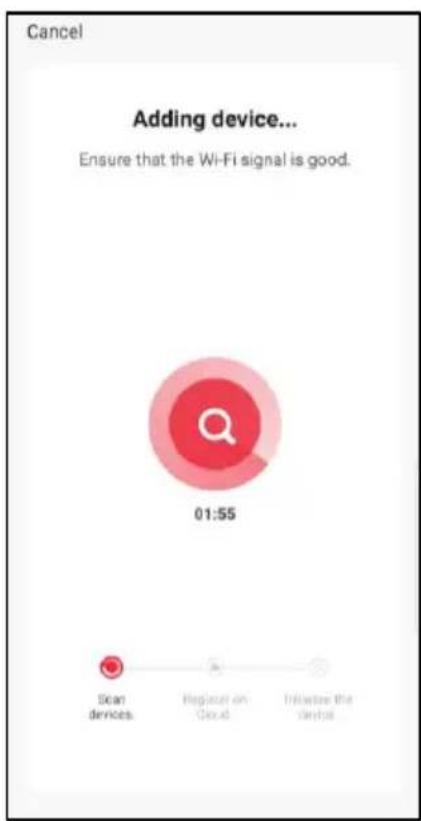 Cancel Adding device... Ensure that the Wi-Fi signal is good. 01:55 Scan devices. Replace on Cloud Initiate the device.