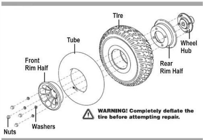 Nuts Washers Front Rim Half Tube Tire Wheel Hub Rear Rim Half WARNING! Completely deflate the tire before attempting repair.
