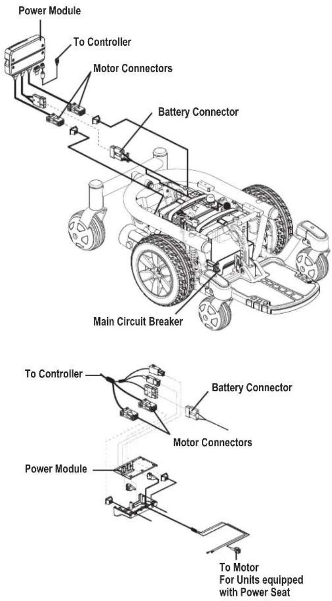 Power Module To Controller Motor Connectors Battery Connector Main Circuit Breaker To Controller Battery Connector Motor Connectors Power Module To Motor For Units equipped with Power Seat