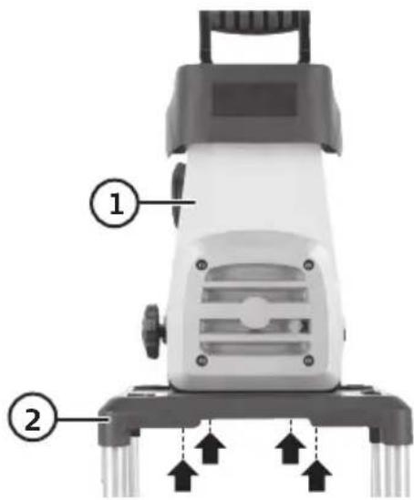 Diagram of a cleaning or cleaning device with labeled parts 1 and 2, showing airflow direction arrows.